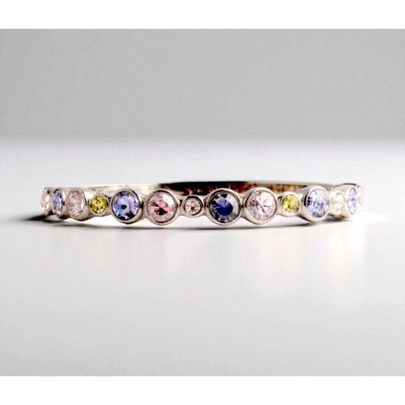 GIVENCHY Multi-Color Pastel Crystal Gun Metal Hinged Bangle Bracelet | Size 7 - Picture 1 of 5
